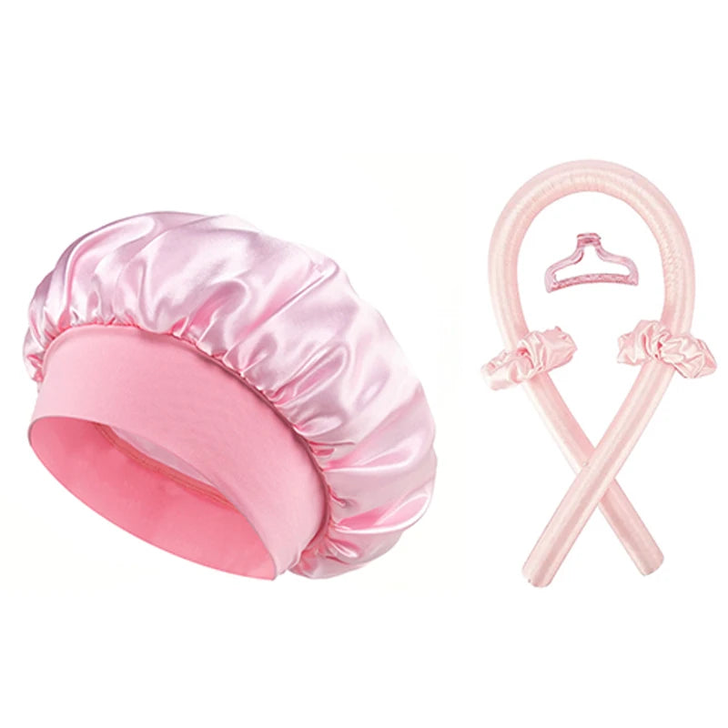 No-Heat Hair Curler & Satin Sleep Cap Set