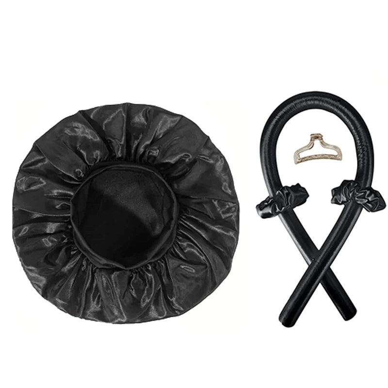 No-Heat Hair Curler & Satin Sleep Cap Set