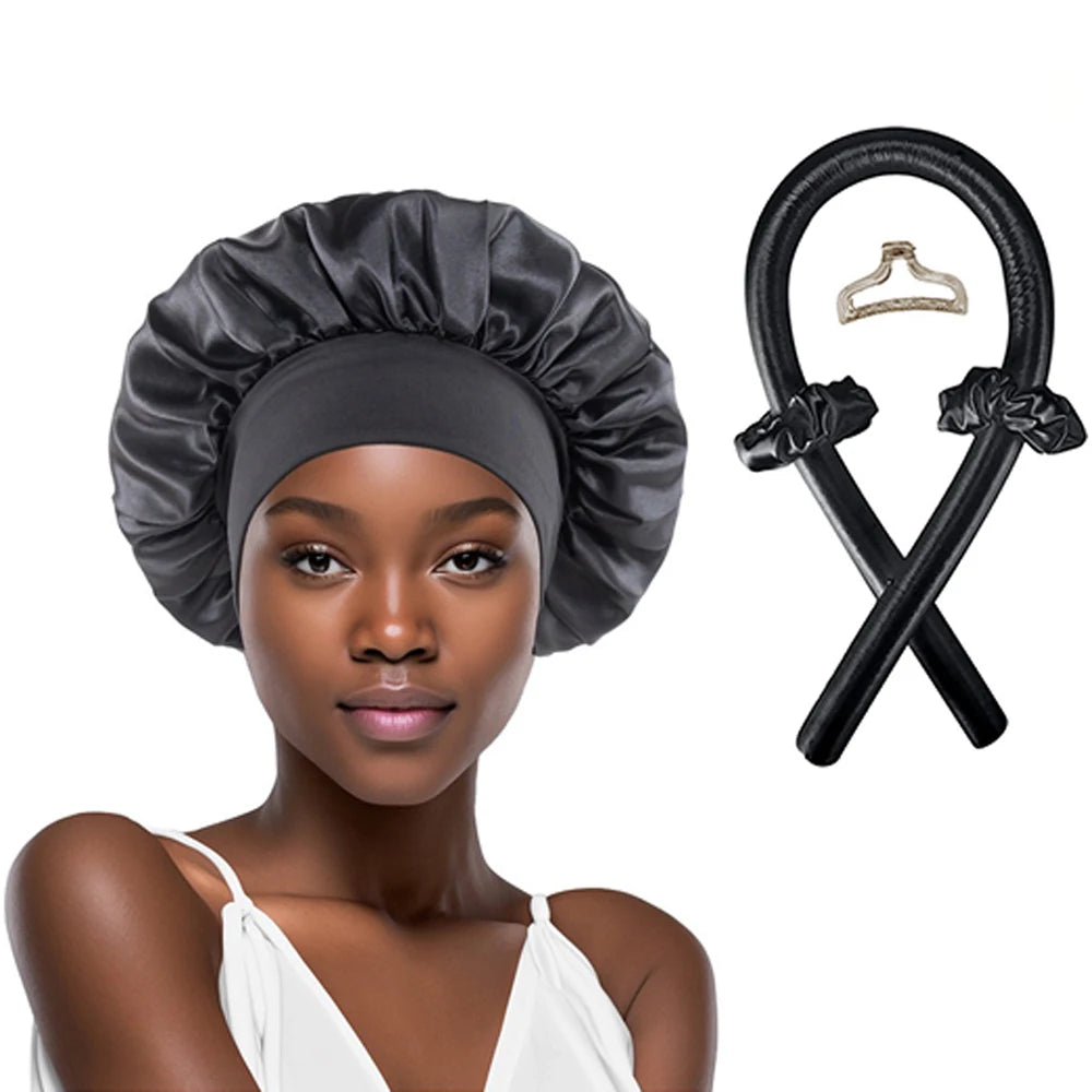 No-Heat Hair Curler & Satin Sleep Cap Set